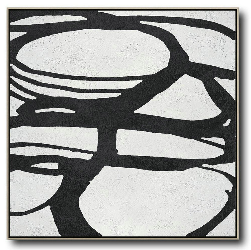 Extra Large Canvas Painting,Oversized Minimal Black And White Painting - Hand Painted Acrylic Painting